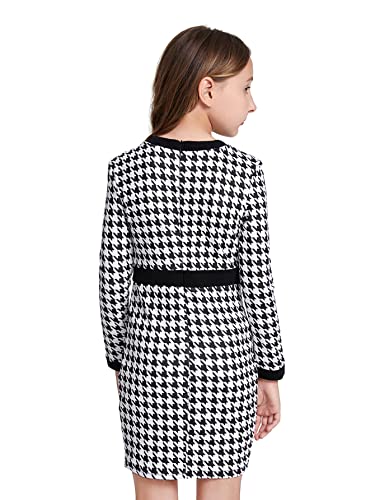 Soly Hux Girl's Houndstooth Print Button Front Long Sleeve Bodycon Dress Black White 11-12Y #TOP1