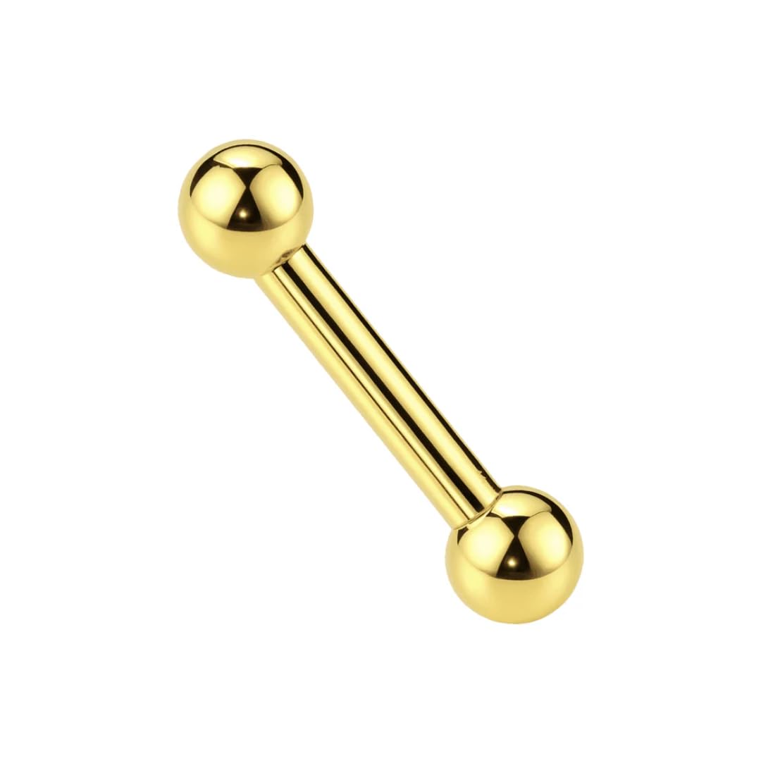 Zungenpiercing aus 14 Karat massivem Gold mit Kugelenden, gerader Barbell-Zungenring, sichere Schraubkugeln, oraler Piercing-Schmuck für den täglichen Gebrauch für Damen und Herren