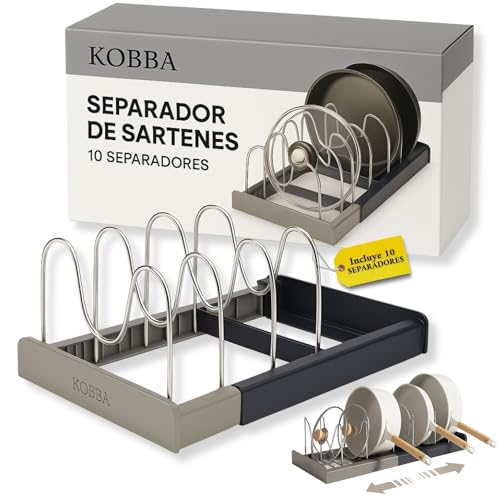 KOBBA Organizador de Sartenes y Ollas para Cajones | 10 Separadores de Acero Inoxidable Ajustables | Soporte Tapas Ollas y Organizador Utensilios Cocina | Antideslizante | Extensible (31 a 56 cm) KOBBA Organizador de Sartenes y Ollas para Cajones | 10 Separadores de Acero Inoxidable Ajustables | Soporte Tapas Ollas y Organizador Utensilios Cocina | Antideslizante | Extensible (31 a 56 cm)