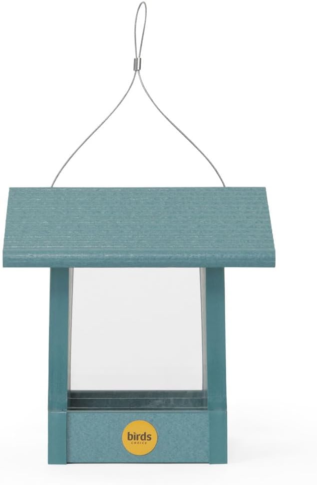 Birds Choice Hopper Bird Feeder Small Recycled Plastic Hanging Bird Feeder 1.5 Pound Seed Capacity Made in USA - Lake Blue