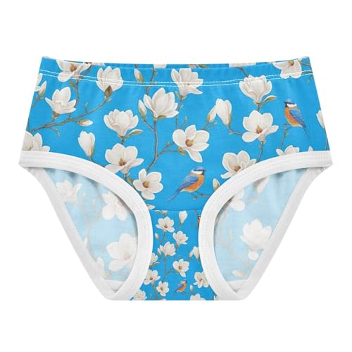 Toddler Panties, White Flowers Blue Cotton Underwear for Girls, 2T–8 Years