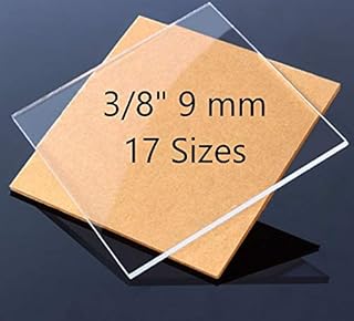 DistinctAndUnique Clear Cast Acrylic Plexiglass Sheets 3/8” Thick (9 mm) Easy to Cut Plastic Plexi Glass with Protective Paper for Signs, DIY Display Projects, Crafts, Shelves (16" x 16")