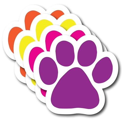 Image of Bright Prints Paw Locker Magnet 5 Inch 4 Pack, Dog Lover Gift, Made in USA | Heavy duty magnetic decal for car, truck, SUV or fridge, full color UV printed