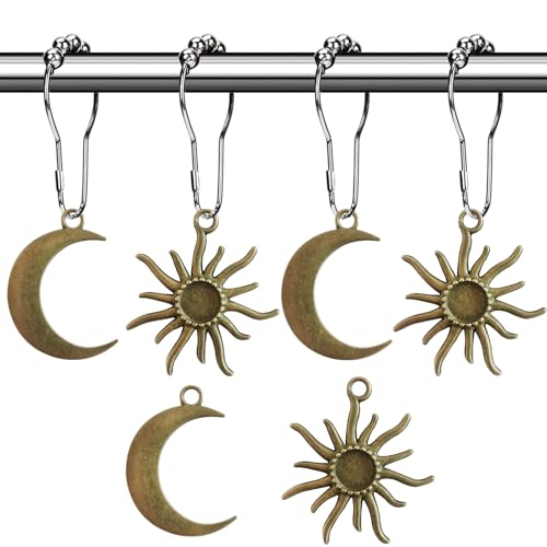 Sun Moon Celestial Shower Curtain Hooks Rings - Mid Century Abstract...