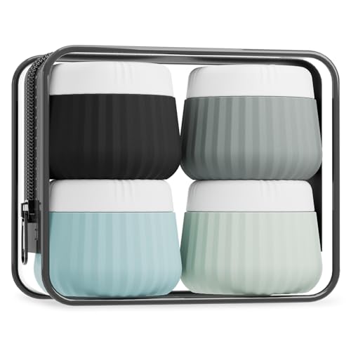Mrsdry Travel Containers for Toiletries 4 Pack, TSA Approved Travel Size Toiletries, Travel Size Containers, With Clear Bag Leak Proof Silicone Jars, Travel Essentials Creams Jars Carrying Small Items