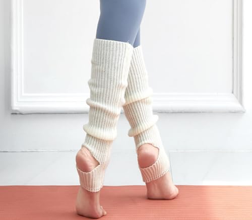Womens Knitted Stirrup Leg Warmers Knitted Yoga Socks Winter Warm Knit Crochet Boot Cuffs Topper for Dance(White)3