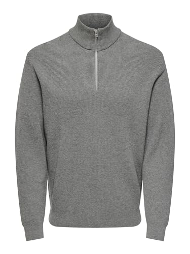Knit half zip ONLY & SONS gris mélange coupe droite taille XS pour homme