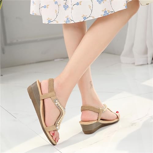 Womens Wedge Sandals, Comfortable Summer Open Toe Sparkly Rhinestone Breathable Shoes for Party, Wedding, and Fashion Dress4