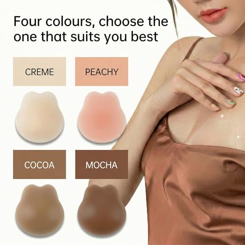 Image of Nipple Covers for Women With Lift,Thin Adhesive Sticky Bra Push Up | 2 Pairs,Waterproof,Sweat-Resistant,Lift breast,Reusable Silicone,Invisible Under Clothes,for Deep V Dresses & Wedding