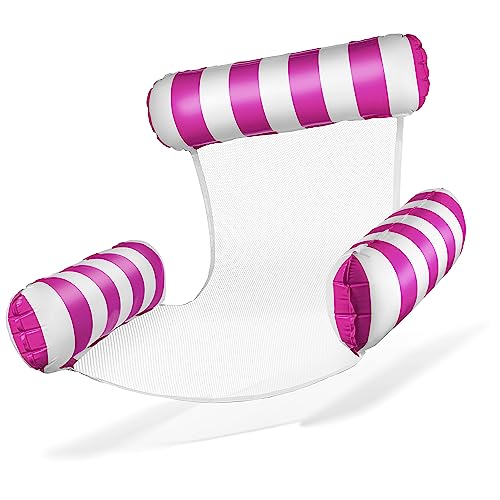 Balinco Sillón hinchable con red para piscina, colchón hinchable con respaldo y reposabrazos, hamaca de agua para adultos y niños, accesorios de piscina de verano (rosa/blanco)