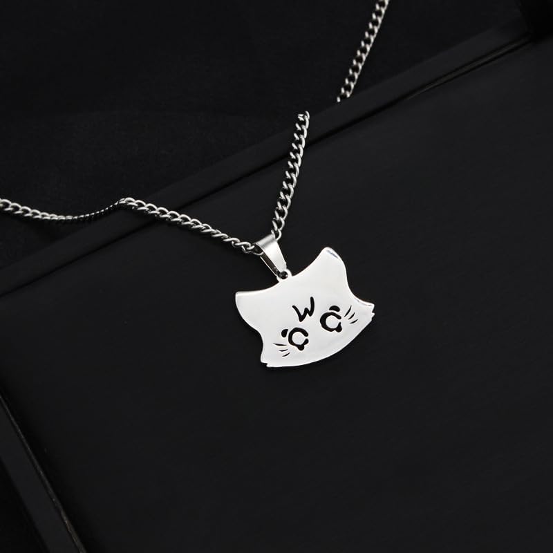 Cat Pendant Necklace kawaii themed jewelry for Birthday Gift | Cute Cat Charm Necklace Silver Pendant Necklaces For Women Thin Bead Chian Pendants Necklaces Fashion Accessory