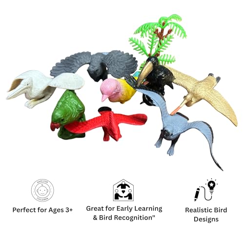 Image of ZESTHOME Realistic PVC Bird Figures Toys | 3D Model Sparrow & Farm Animals Multicolor Play Set -Miniature Bird Toys for Kids, Cake Toppers, Party Favors & Birthday Return Gifts | 9 piece