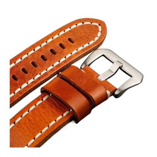 Bracelet montre homme cuir brut orange 22mm 24mm boucle pliante
