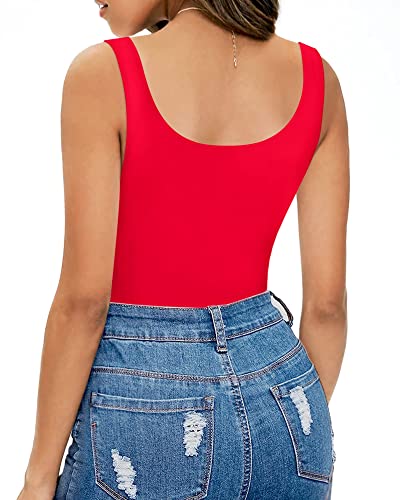 Image of MANGOPOP Women's Tank Top Bodysuit Scoop Neck Sleeveless Body Suits Sexy U-Back Backless Going Out Tops