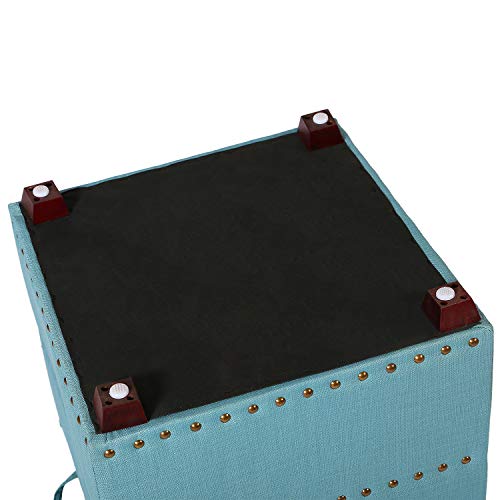 Adeco Eruo Style Fabric Arm Bench Chair Footstool Cubic, Wood Legs, Lid Storage, Nailhead Trim Ottomans, Blue #TOP7