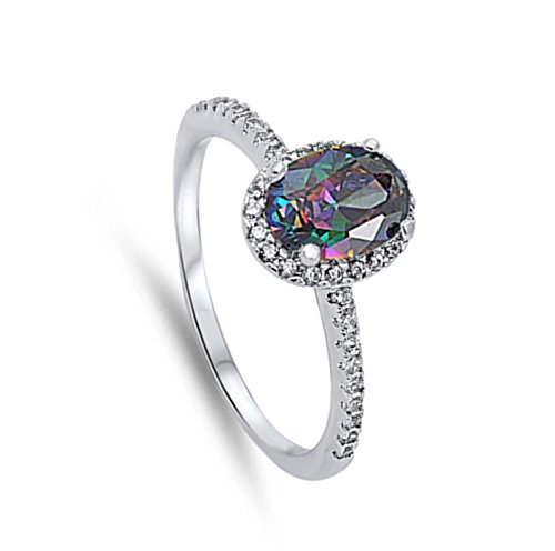 CHOOSE YOUR COLOR Sterling Silver Oval Halo Ring2