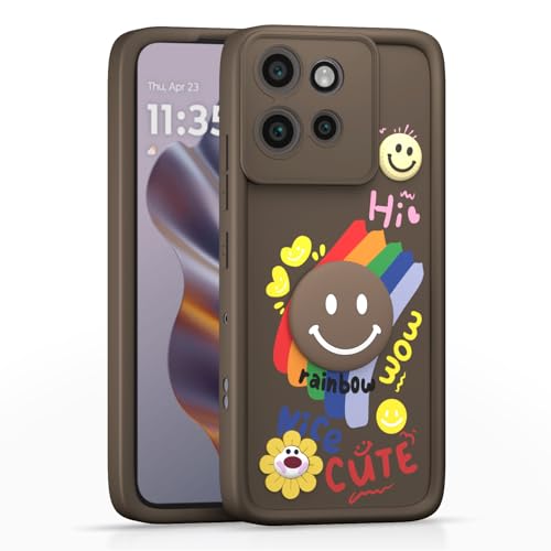 Image of Pikkme Back Cover for Motorola Moto Edge 50 Neo 5G | Soft Silicone| Cute Rainbow Smile & 3D Cartoon Flower Design | Shockproof Raised Camera Protection Bumper Case (Brown)