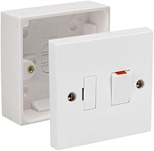 Switched Fused Spur Side Flex 13Amps White Electrical Connection Unit - Optional Neon Indicator, Single 25/35/45mm Pattress Back Box Surface Mounted 1 Gang (Switched Fused Spur SET with 25mm Box)
