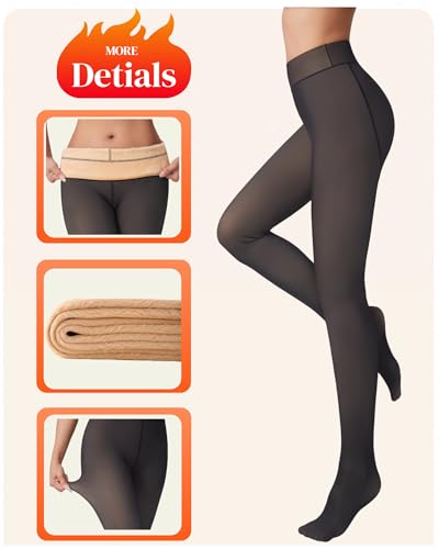 Image of leg elegant Fleece Lined Tights Women Sheer Warm Pantyhose Leggings Fake Translucent Thermal Winter Thick Tights for Dresses
