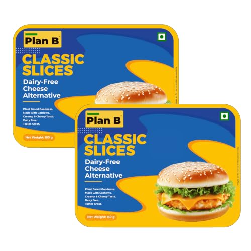Image of PLAN B Classic Cheese Slices | Pack Of 2(150 G Each) | Plant-Based Meltable Cheese Slices | Dairy-Free & Lactose-Free | Perfect for Burgers & Sandwiches