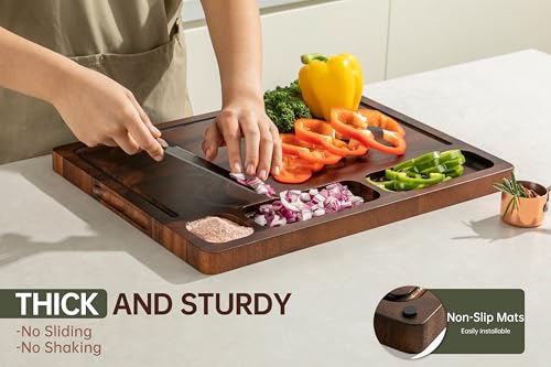 Image of THETCHRY Walnut Cutting Boards For Kitchen, End Grain Wooden Cutting Board with Handle, Chopping Board Double Sided Charcuterie Boards For Meal Prep & Serving with Gift Box（Black Walnut）17 inchX13 inch X1 inch