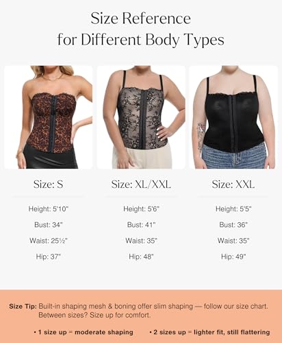 Image of Popilush Corset Tops for Women - Shapewear Lace Top Detachable Strap Bustier with Buckle Summer