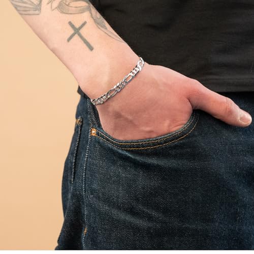 QUADRI Figaro Link Chain Bracelet, 7mm, 925 Sterling Silver, Italian Bracelet for Men and Women, 7-9 Inch, Premium Quality, Made in Italy, Gift Box Included3