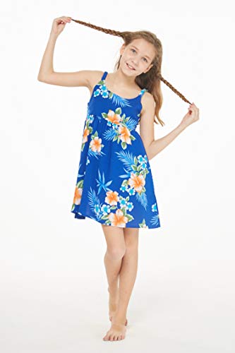 Image of Matchable Family Hawaiian Luau Men Women Girl Boy Clothes in Hibiscus Blue
