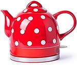 EKAYG Kettles Ceramic Electric Kettle Cordless Water Teapot, Teapot-Retro Jug, 1000W Water Fast for Tea, Coffee, Soup, Removable Base, Automatic Power Off,for Hotel and Home/Red