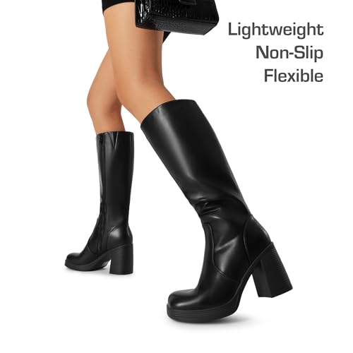 DREAM PAIRS Knee High Boots for Women Platform Square Toe Chunky Block Heeled Gogo Boots with Side Zipper4
