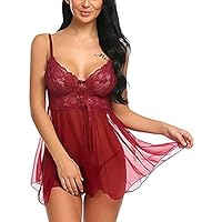 SEDEX Picardias Mujer Sexy Lenceria Erótica Pijama Semi Transparente de Verano sin Mangas Picardías Atractivas Encaje Floral Conjunto de Lencería Ropa Interior de Dormir(Rojo,L)