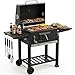 Barbecue Grill, Outdoor XXL Portable Charcoal BBQ Smoker with 2 Foldable Side Tables, Built-in Thermometer, Adjustable Charcoal Pan, Wheels, Warming Rack for Outdoor Home Garden Party Patio Cooking