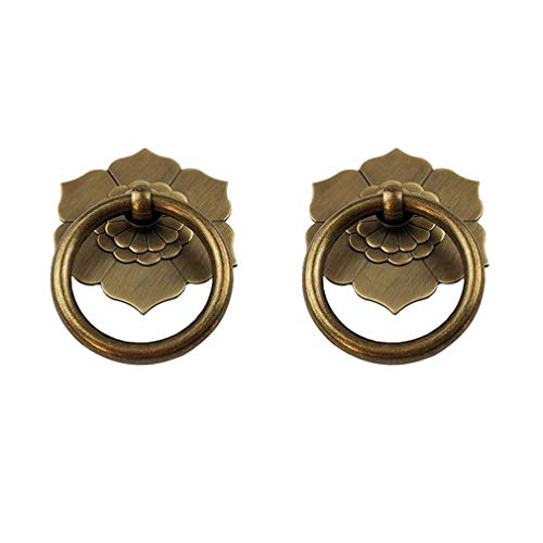Tiazza 2Pcs Antique Brass Ring Pulls Handle Kitchen Cabinets Wardrobe Drawer Vintage Furniture Hardware Retro Style Pull Ring (Antique Bronze) - Image 2