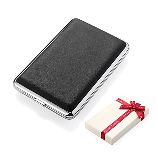 Pitillera de piel sintética de metal, negro, marrón, beige, para 14 cigarrillos con elástico, elegante pitillera para hombre y mujer, con caja de regalo (color 1)