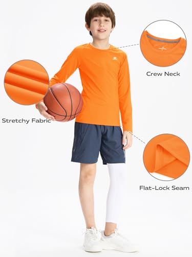 Image of DEVOROPA Youth Boys Compression Shirt Long /Short Sleeve Football Baseball Undershirt Quick Dry Kids Sports Baselayer Crewneck