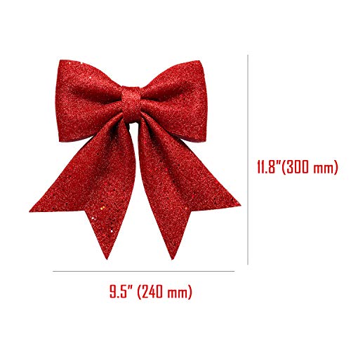Vesil Large Red Glitter Ribbon Bow Tie Christmas Tree Party Decorations Xmas Decor Wreath Ornaments, 10" X 11" #TOP3