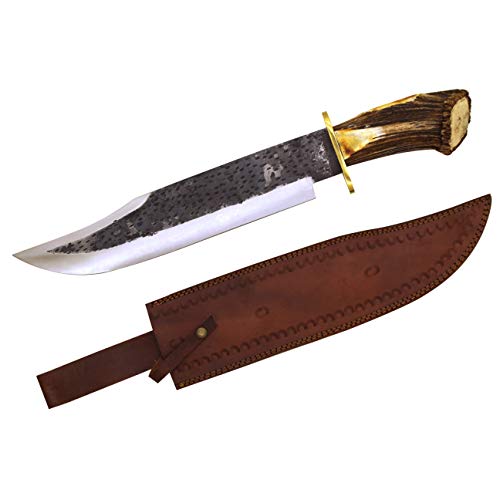 Wild Turkey Handmade Collection 25" Montana Stag Handle Strong Heavy Duty Full Tang Extremely Sharp Blade Hunting Knife w/Leather Sheath Included. (SM)