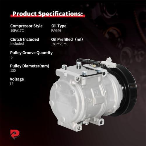 Image of PHOBOOS A /C compressor with Clutch Compatible with Toyota Camry 1994-2001, Avalon 1995-1999, Solara 1999-2003, Lexus ES30 1994-1998, V6 3.0L, With 10PA17C Compressor, Ref.CO 10241GLC