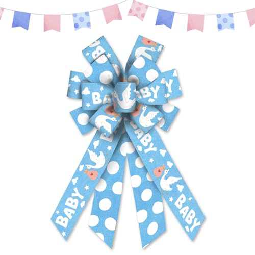 Estivaux Large Baby Shower Bows for Wreath, Gender Reveal Wreath Bows Blue Burlap Bows Baby Boy Birthday Craft Bows for Front Door Baby Shower Decorations Supplies
