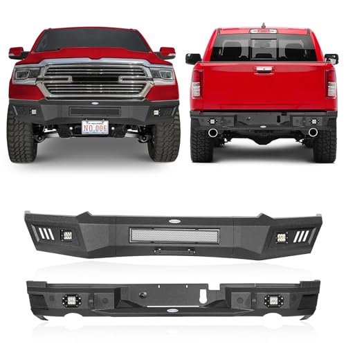 u-Box 2020 Ram 1500 Front Bumper + Rear Bumper for 2019-2024 Dodge Ram 1500 Trucks (Excluding EcoDiesel, Rebel & TRX & 1500 Classic), Heavy Duty Replacement Bumper Kit w/License Plate Mount