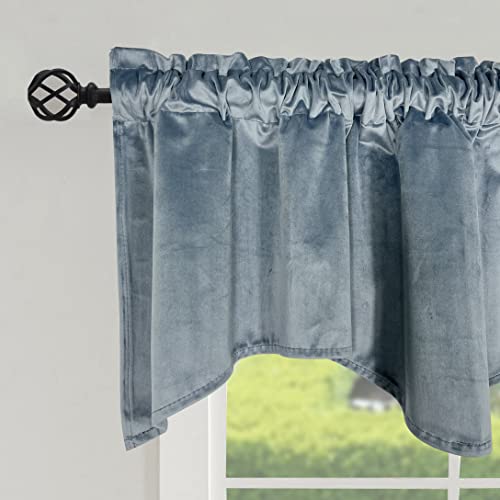 Luvyohmee Dusty Blue Scalloped Valance Curtains, Luxury Vintage Velvet Window Valances, 18 Inch Length Rod Pocket Curtain Valances For Living Room/Bedroom/Tv Room/Office/Studio/Gallery/Cafe #TOP7