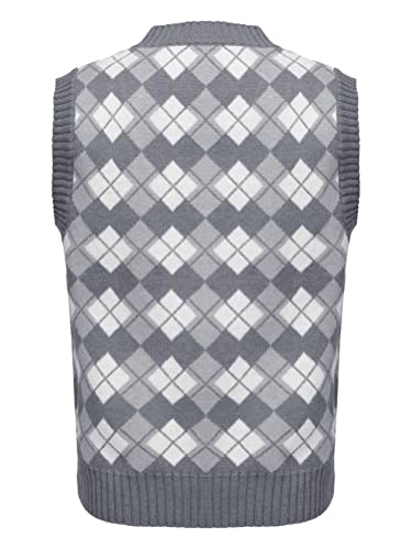 Aislor Boys' Uniform V-Neck Sweater Vest Knitted Sweater Sleeveless Argyle Plaid Print Pullover Tank Crop Top Knitwear2