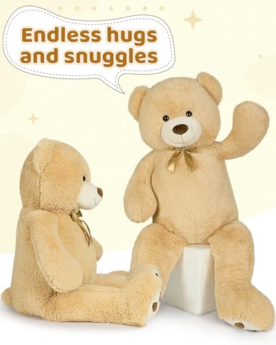 Image of MaoGoLan Giant Teddy Bear Stuffed Animal, 39 inch Large Tan Teddy Bear Plush Toy with Cute Bow Tie & Footprints, Soft Sunggle Bear Plushies Gift for Kids Grilfriend Wife on Christmas Birthday Baby Shower