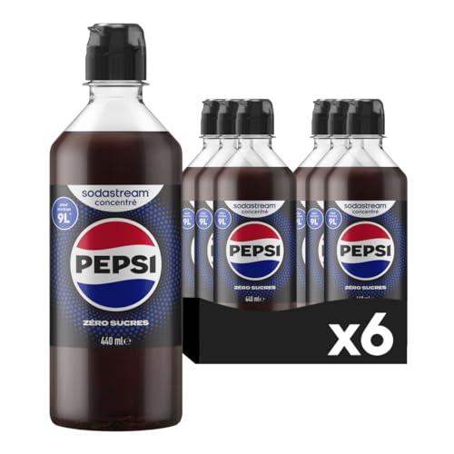 Sodastream Lot de 6 Concentrés Pepsi Zéro Sucres pour Machine à Eau Pétillante et Soda | Préparez jusqu'à 9 Litres de Pepsi en Quelques Secondes, Goût...