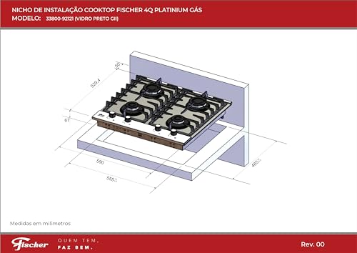 FISCHER COOKTOP À GÁS 4 BOCAS PLATINIUM MESA VIDRO PRETO 33800-92121
