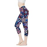 Belidome Stars Capri Yoga Pants for Women Stretch High Waist Sports Capri Leggings Independence Day