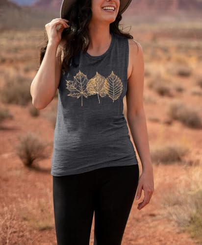 Women Leaf Graphic Tank Tops Summer Aesthetic Plant Print Hiking Adventure Sleeveless Casual Loose Blouse4