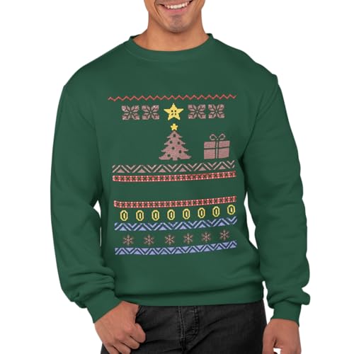 Image of Graphic Impact Inspired Retro Gaming Freak Christmas Jumper Ugly Xmas Sweatshirts (XX-Large, Bottle Green)