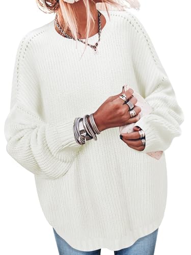 Oversized Sweaters for Women Long Sleeve Shirts Trendy Womens Tops Blouses Dressy Casual Sweatshirt Early Fall Winter Fashion Clothes Clothing Christmas Holiday School Outfits Loose Tunics White XL