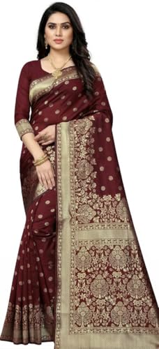 Image of C J Enterprise Women's Pure Soft Silk Saree With Blouse Piece For Wedding